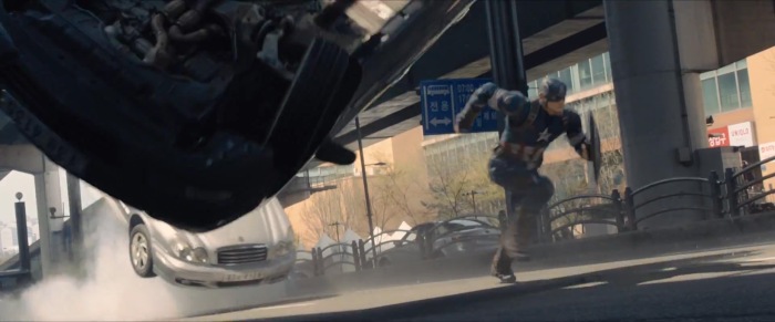 Captain America Runs From 'The Flying Car'
