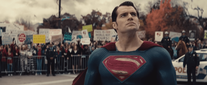 Batman V Superman Dawn of Justice Comic-Con Trailer Superman In Front of Protest