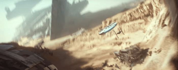 Star Wars The Force Awakens Final Trailer #3 Finn's Tie Fighter Chases Millenium Falcon Over Jakku